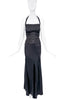 Roberto Cavalli Black Silk Satin Stretch Square Neckline Halter Neck Dress Gown