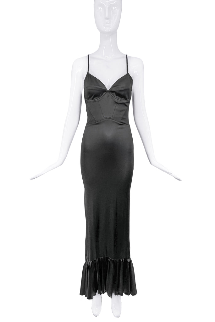 Roberto Cavalli Black Silk Stretch Fish Tail Slip Dress Gown