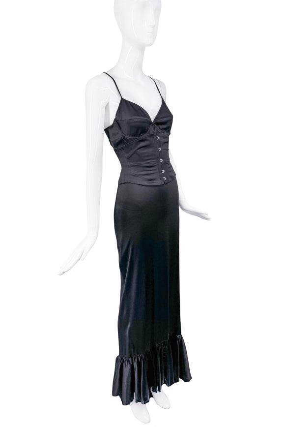 Roberto Cavalli Black Silk Stretch Fish Tail Slip Dress Gown With Corset