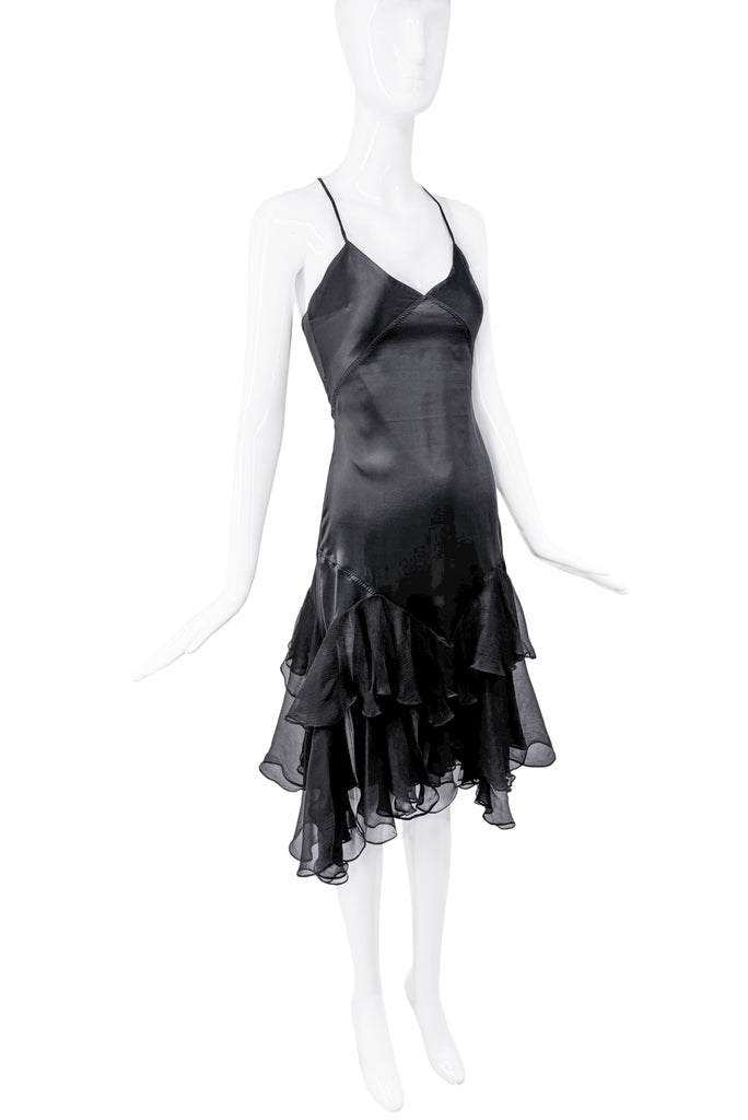 Roberto Cavalli Black Silk Slip Chiffon Ruffle Dress