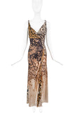 Roberto Cavalli Leopard Silk Ruffle Old Hollywood Slip Dress Gown Reversible