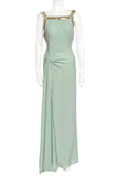 Roberto Cavalli Seafoam Green Mint Joan Crawford Gold Beaded Gown Dress