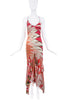 Roberto Cavalli Red Pink White Diamond Print Ruffle Silk Slip Dress Gown Spring 2004