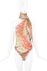 Roberto Cavalli Pink Orange Rose Creme Diamond Print Asymmetric Wrap Neck Body Suit Top