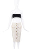 Celine White Denim Gold Button Down Pencil Skirt