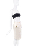 Celine White Denim Gold Button Down Pencil Skirt