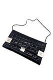 Chanel Black Patent Leather Chocolate Bar Chain Quilted Clutch with Chain Strap SS2001