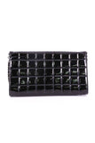 Chanel Black Patent Leather Chocolate Bar Chain Quilted Clutch with Chain Strap SS2001