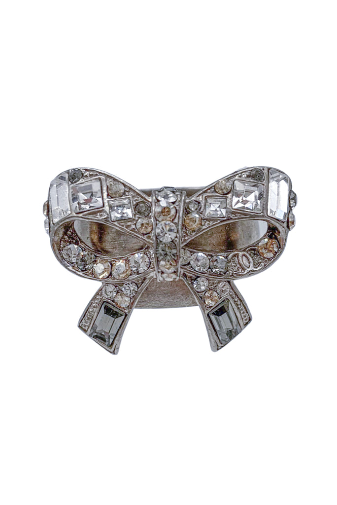 Chanel Silver Crystal Bow Silver Ring