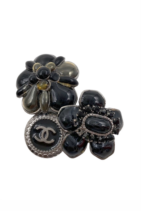 Chanel Black Enamel Triple Floral 