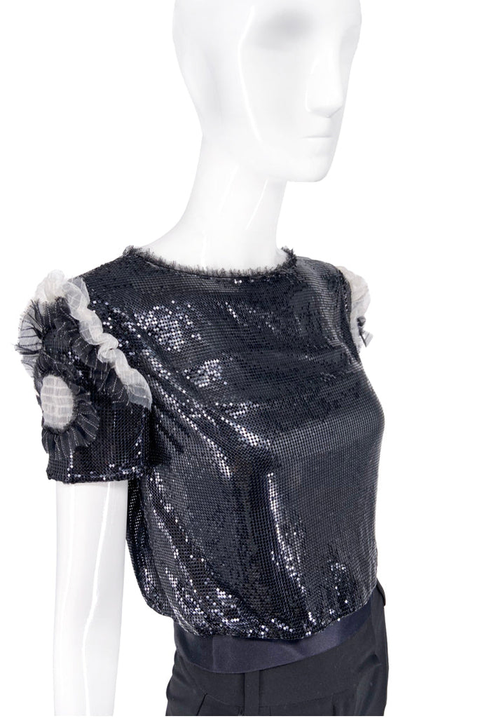 Chanel " Paris - London" Black Chainmail Top with Ruffle Shoulder Details PreFall2008 #