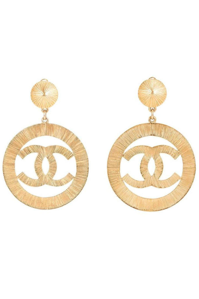 Chanel Gold Sunburst Iconic "CC" Logo Hoop Earrings 1990's Supermodel Era