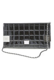 Chanel Black Patent Leather Chocolate Bar Chain Quilted Clutch with Chain Strap SS2001