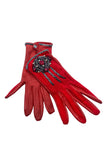 Chanel Red Leather and Jersey Embellished Gloves