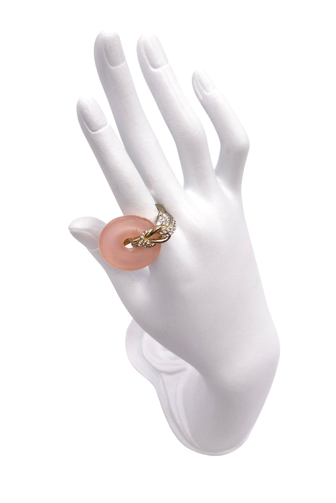 Chanel Gold and Diamond Ring with Rose Quartz Circle