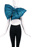 Cheng-Huai Chuang Turquoise Sequin and Black Leopard Print Oversize Neck Bow