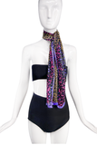 Vintage Purple Floral Print Lurex Sheer Chiffon Long Head Or Neck Scarf