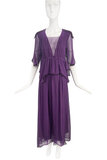 Chloé Purple Chiffon Caftan Stevie Nicks Style Gown Dress with Suede Epaulets