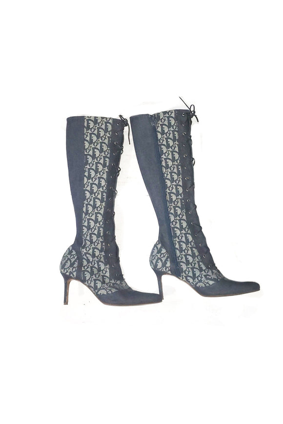 Christian Dior by John Galliano Denim Logo Boots Spring 2000 Runway