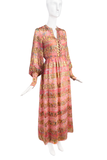 Christian Dior Pink Gold Lurex Lame Paisley Print 1968 Liz Taylor Boho Gown Dress