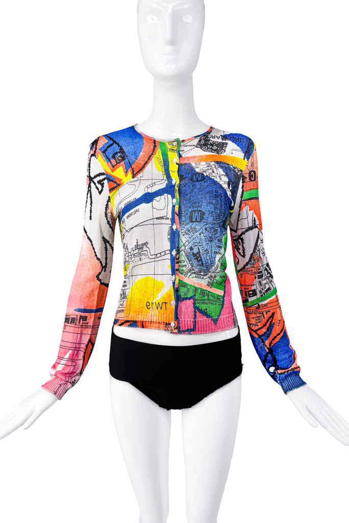 Christian Dior by John Galliano 2001 London Map Print Neon Sweater