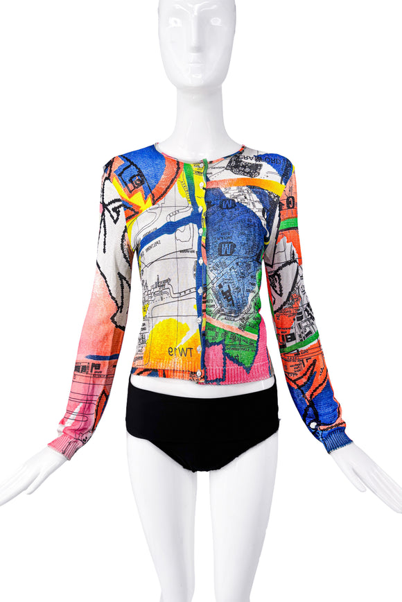 Christian Dior by John Galliano 2001 London Map Print Neon Sweater