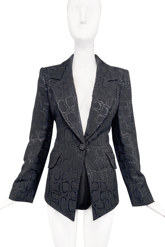 Christian Lacroix Black with Giraffe Print Black Sparkle and Bead Pattern Blazer Jacket