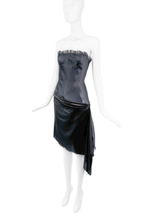 Christian Lacroix Black Silk Tulle Bustier Side Bustle Corset Cocktail Dress