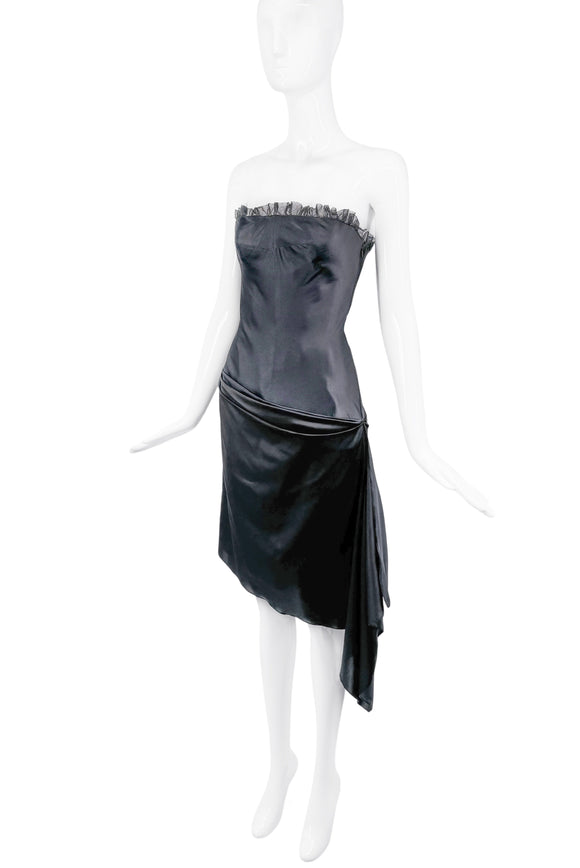 Christian Lacroix Black Silk Tulle Bustier Side Bustle Corset Cocktail Dress