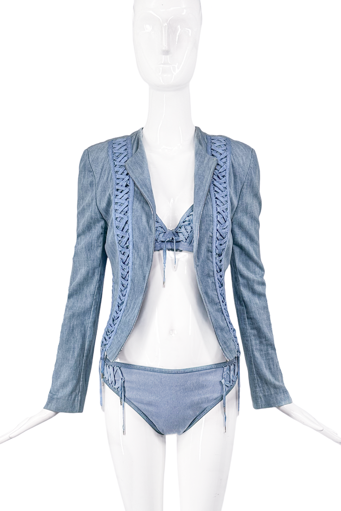 Christian Dior by John Galliano Blue Denim Lace Up Corset Jacket Fall 2002