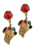 Christian Lacroix Gold Ruby Red & Gemstone Gripoix Earrings