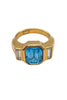 Christian Dior Gold Cocktail Ring with an Aquamarine Blue Crystal