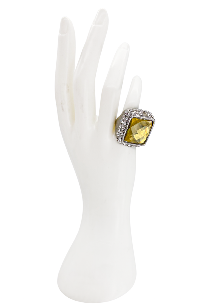Vintage Citrine Square Diamond Encrusted Cocktail Ring