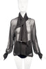 Claude Montana Black Gray Chiffon Sheer Bow Blouse