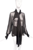 Claude Montana Black Gray Chiffon Sheer Bow Blouse