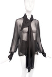 Claude Montana Black Gray Chiffon Sheer Bow Blouse