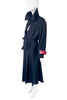 Claude Montana Black Broad Shoulder Trench Coat with Red Patent Leather Straps