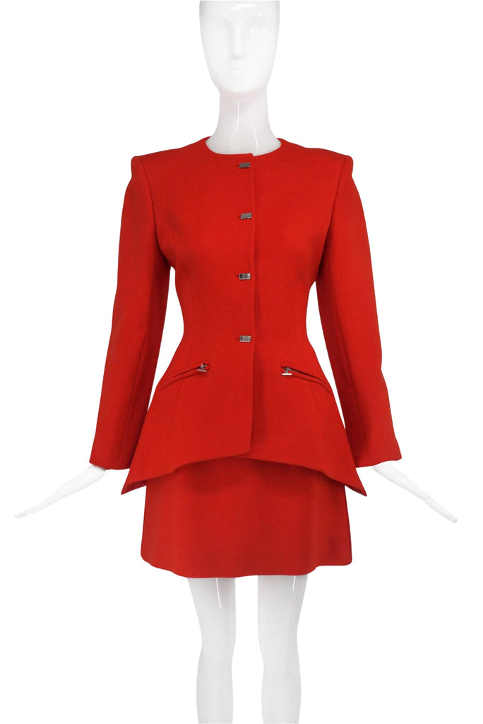 Claude Montana Orange Fitted "Power" Skirt Suit Fall Winter 1991 #