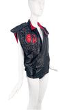 Claude Montana Black Leather Red Logo Biker Vest 1984