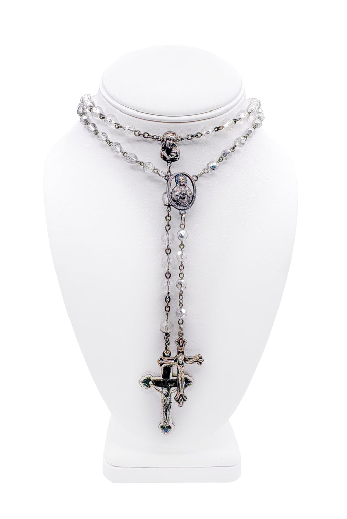 Vintage Clear Bead Silver Set of two Rosary Necklaces