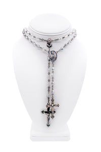 Vintage Clear Bead Silver Set of two Rosary Necklaces