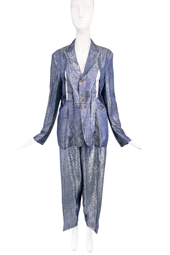 Comme des Garçons Iridescent Green and Blue Floral Print Deconstructed Suit