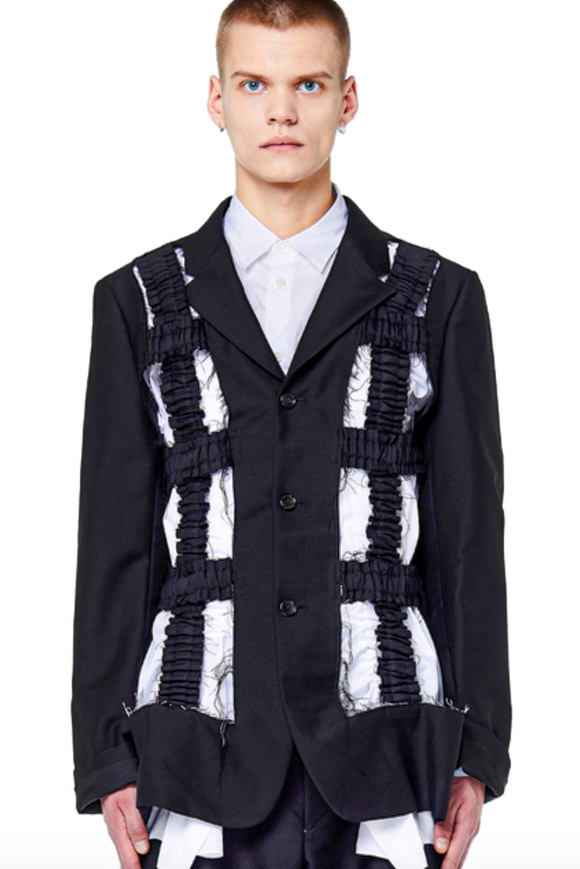 Comme Des Garcons Black Ruffled Ruched Cut Out Cage Blazer Jacket