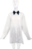 Comme des Garcons White Cotton Black Collar Graphic Shirt