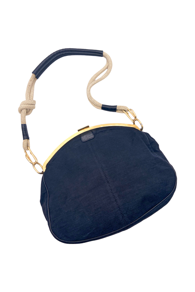 Costume National Navy Canvas Rope Handbag