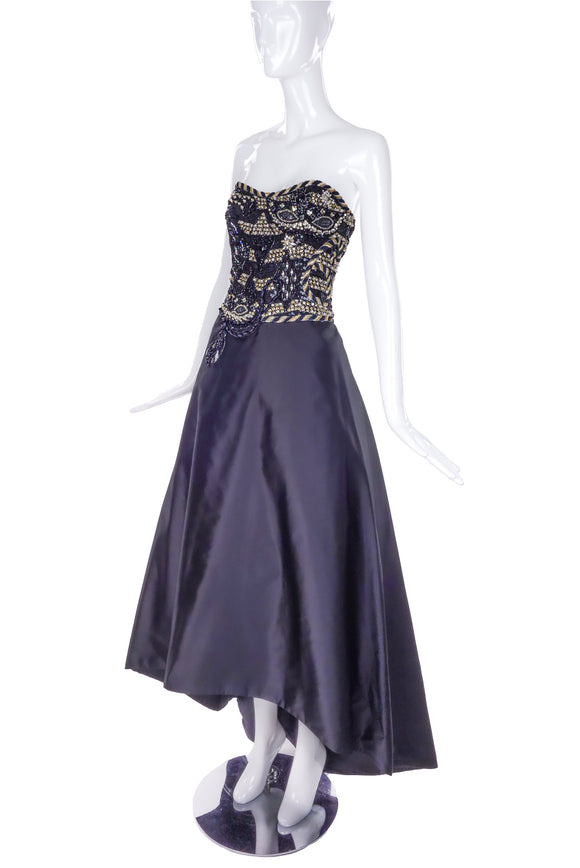 Louis Féraud Bead and Sequin Bustier Hi-Low Gown Dress