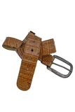 Vintage Brown Crocodile Waist Belt with Antique Silver Buckle