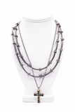 Cruize "Julius" Silver Spike Thorn Double Layer Necklace and Vintage Cross Necklace