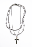 Cruize "Julius" Silver Spike Thorn Double Layer Necklace and Vintage Cross Necklace