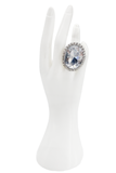 Vintage Silver Oversized Oval Crystal Ring Framed in Diamonds